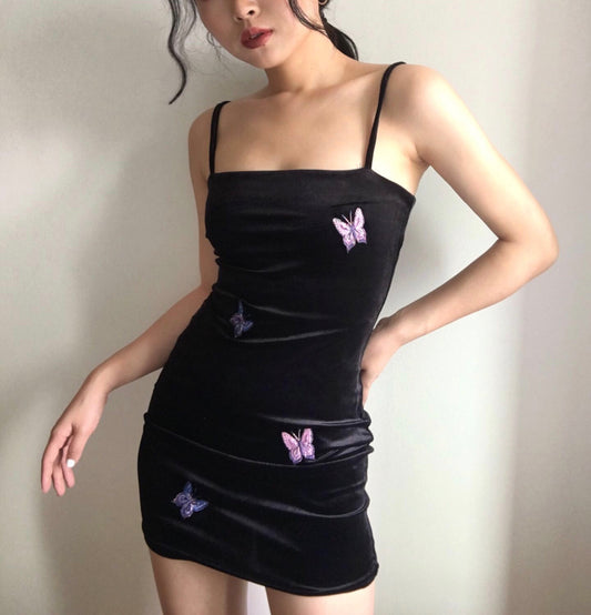 Women Velvet Butterfly Wrapped Mini Dress