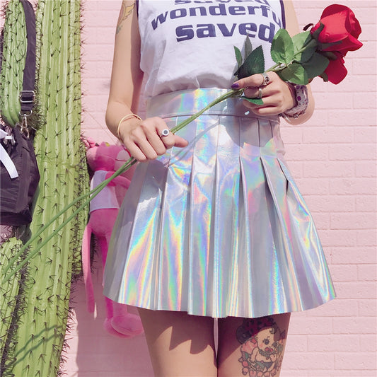 Silver Metallic A-Line Skater Skirt Woman